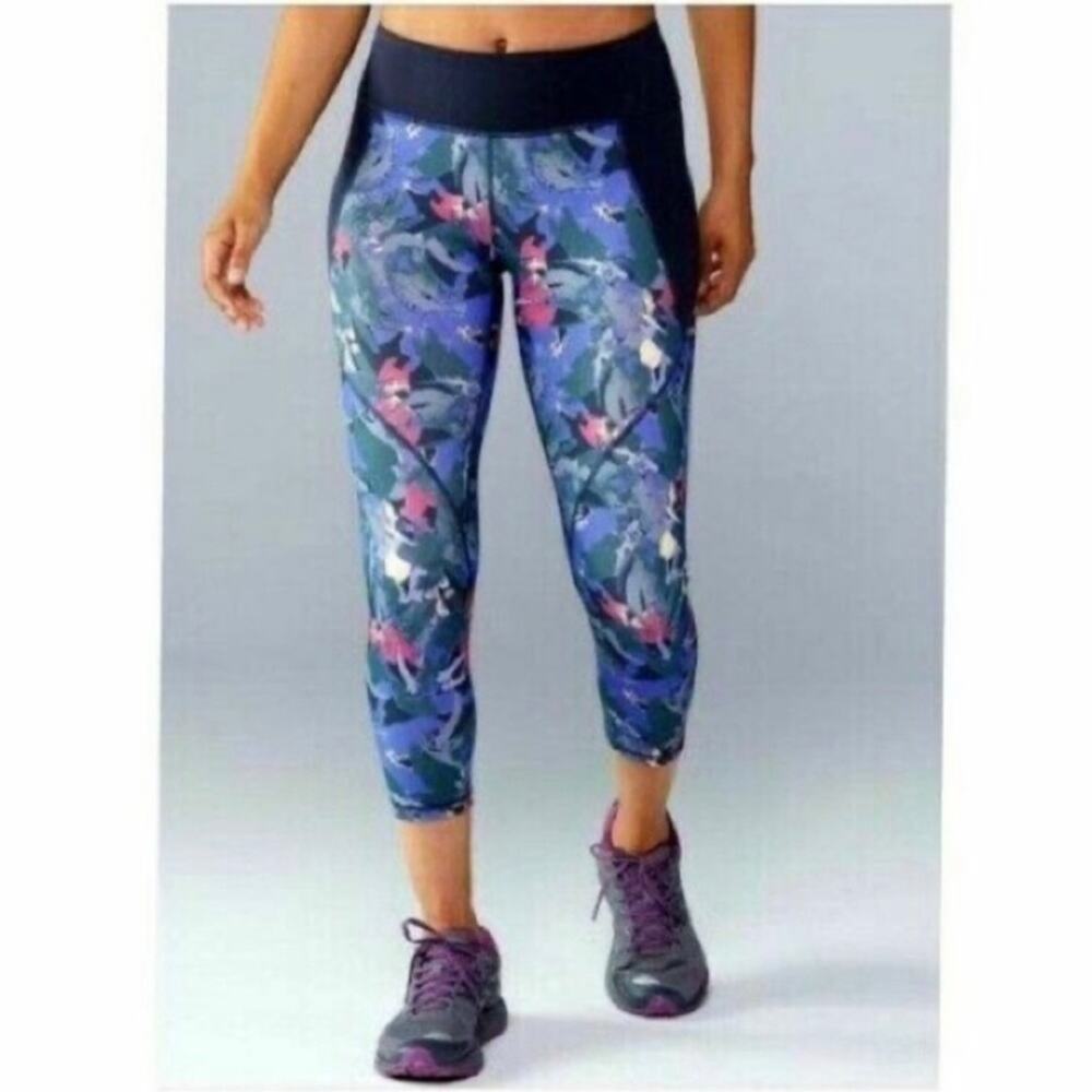 Patagonia Leggings Centered Crop Abstract Jungle Smolder Blue Women's S Active